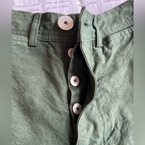 Jesse Kamm Sailor Pants High Rise Wide Leg Button Fly Olive Green Organic Cotton - Picture 5 of 13